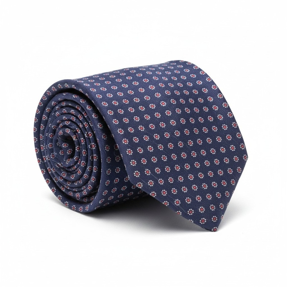 Guy LaRoche Made in USA Silk Tie Navy with Red Floral pattern 60"L x 3.25"W EUC